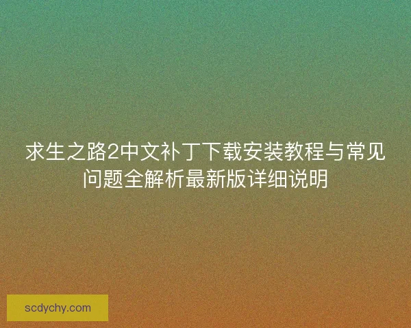 求生之路2中文补丁下载安装教程与常见问题全解析最新版详细说明