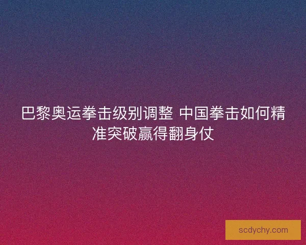 巴黎奥运拳击级别调整 中国拳击如何精准突破赢得翻身仗